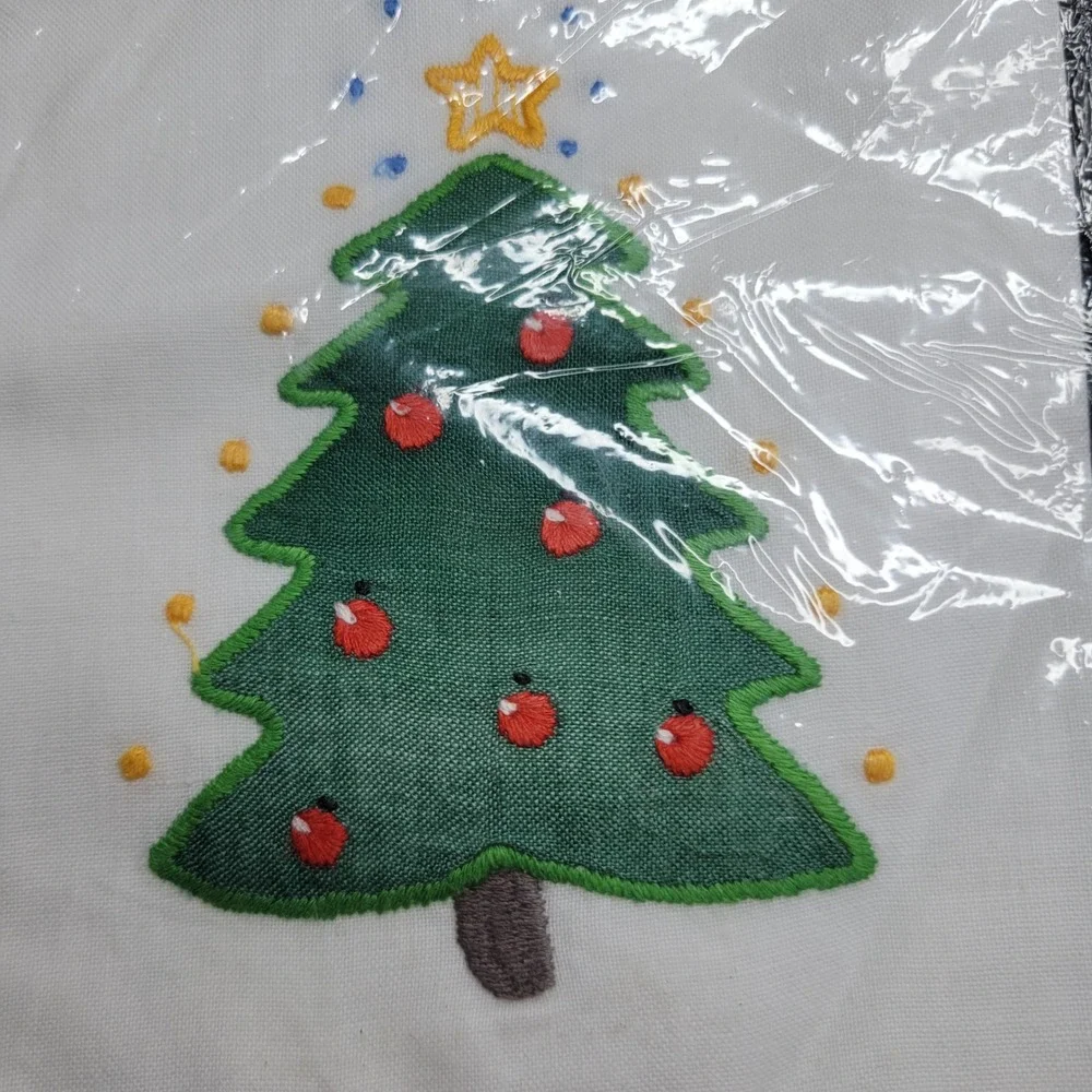 NEW Vintage 1984 Lillian Vernon Christmas Tree Towels Embroidered Applique Set 2